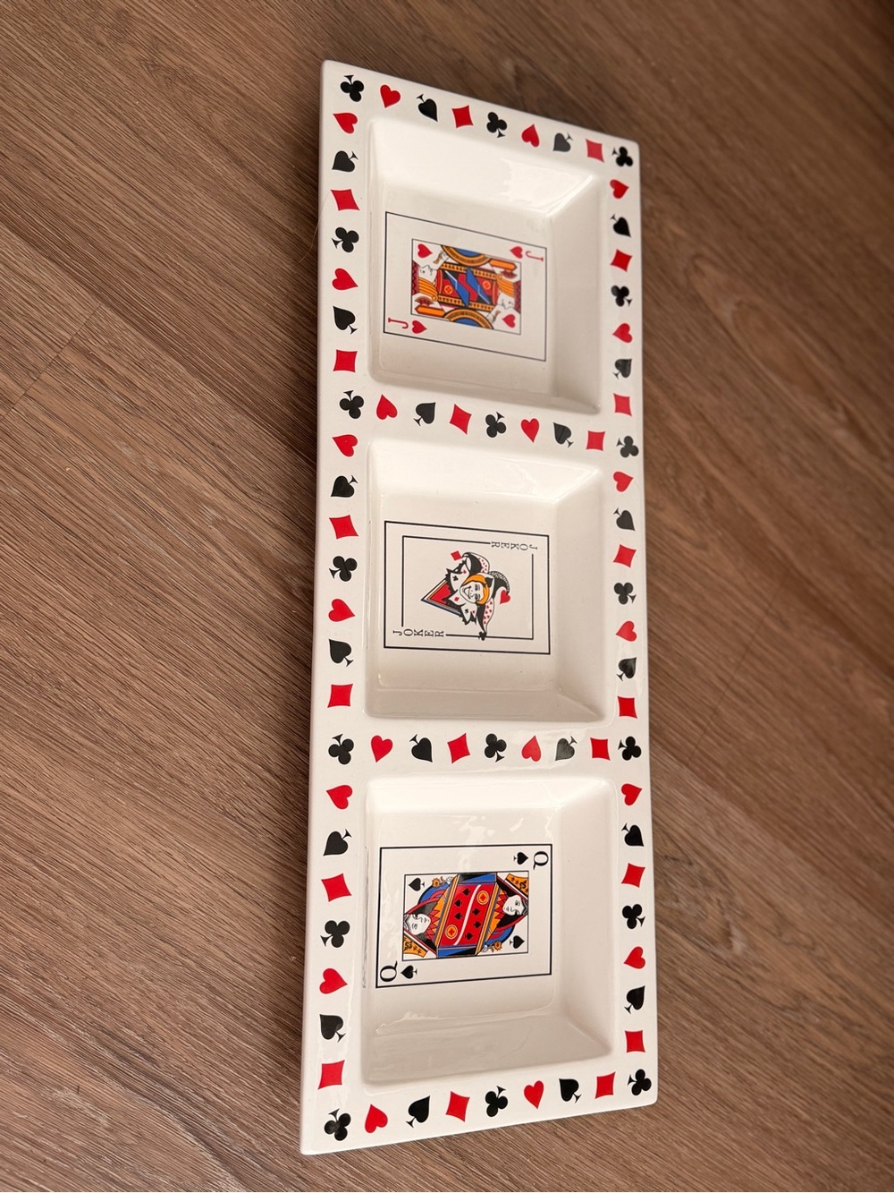 VintageLuminess Playing Card Triple Chip & Dip Serving Tray - Red, Black, White